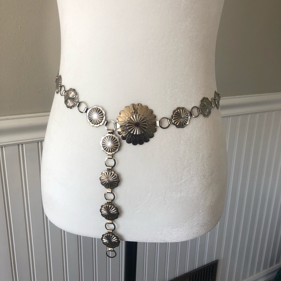 Vintage Accessories - Vintage Silver Tone Metal Western Belt